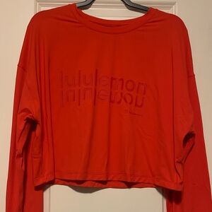 lululemon athletica Red Abrasion Resistant LS Top mirrored Logo est Sz 10-12 GUC